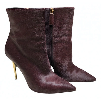 Pre-owned Tom Ford Pony-style Calfskin Ankle Boots In Purple