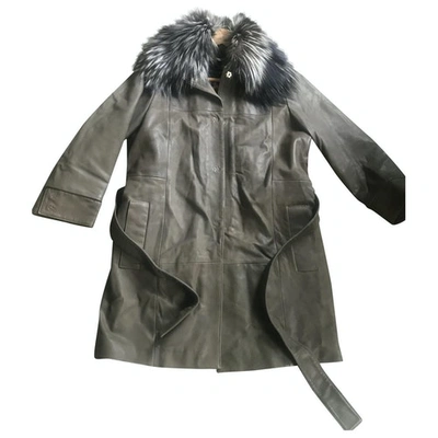 Pre-owned Dolce & Gabbana Leather Coat In Grey