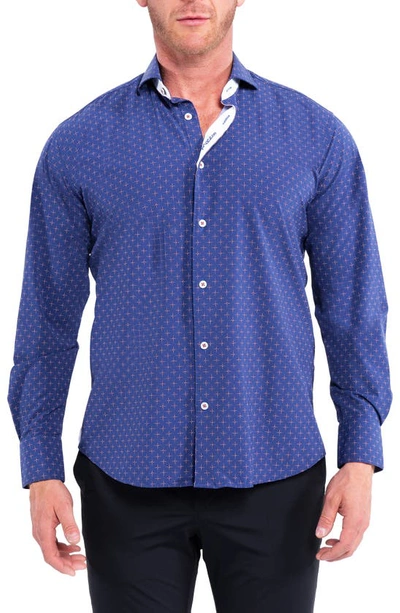 Maceoo Einstein Print Stretch Button-up Shirt In Blue