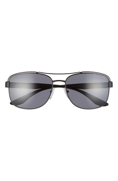 Prada 61mm Polarized Navigator Sunglasses In Matte Black/ Grey