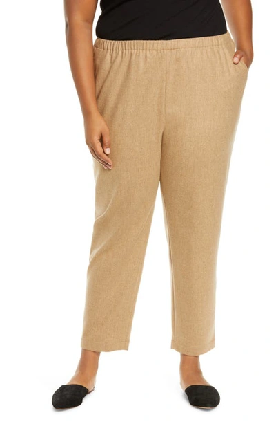 Eileen Fisher Camel Tapered-leg Wool Trousers In Honey
