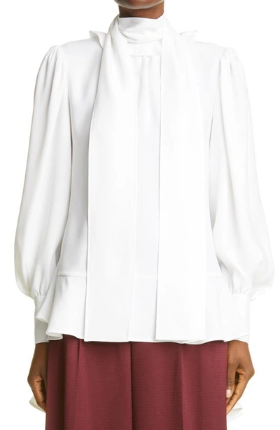 Adeam Long Sleeve Scarf Top In White