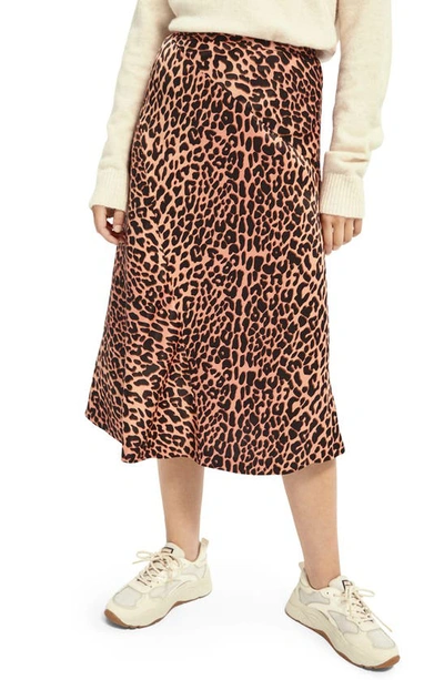 Scotch & Soda Leopard Print Satin Bias Skirt In Combo F