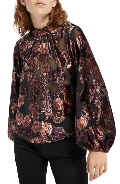 Scotch & Soda Floral Print Sheer Velvet Top In Combo A