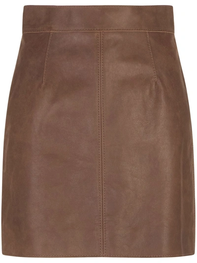 Dolce & Gabbana High-waisted Leather Mini-skirt In Brown