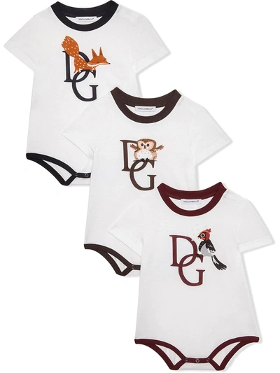 Dolce & Gabbana Babies' Logo-print Short-sleeve Romper In White