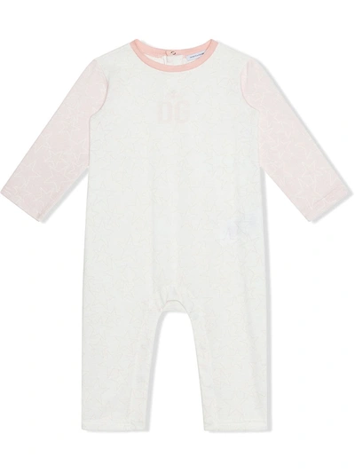 Dolce & Gabbana Babies' Jersey Tracksuit With Star Print And Pink Bottom In White