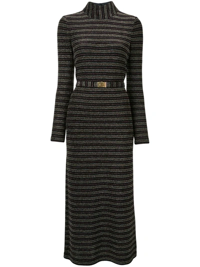 Tory Burch Metallic Stripe Mock Neck Long Sleeve Dress In Black