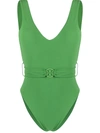 Tory Burch Miller Plunge One-piece Swimsuit In Green