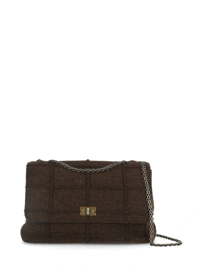 Pre-owned Chanel Wool Shoulder Bag In Brown