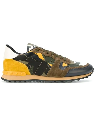Valentino Garavani Rockrunner Camouflage Suede And Leather Trainers In Brown