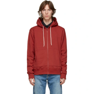 Naked And Famous Red Heavyweight Terry Zip Hoodie