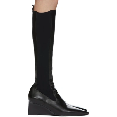 Jil Sander Black Western Tall Boots In 001-black