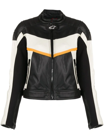 Diesel Colour-block Leather Biker Jacket In Black