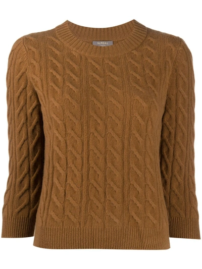 N•peal Crew Neck Cable Knit Jumper In Brown