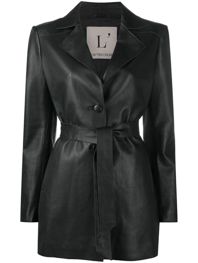 L'autre Chose Single-breasted Leather Coat In Black