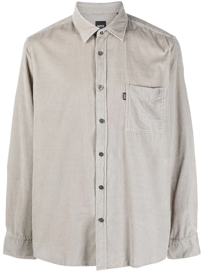 Hugo Boss Long-sleeve Corduroy Shirt In Grey