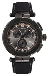 Versace Men's 45mm Greca Chrono Ip Black Watch W/ Leather Strap
