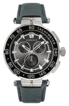 Versace Men's 45mm Greca Chrono Watch W/ Leather Strap In Blue