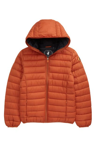 Save The Duck Kids' Giga Water Repellent Hooded Puffer Jacket In 1616 Ginger Orange