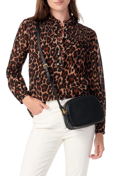 Jcrew Smocked Leopard Print Popover Blouse In Brown Black