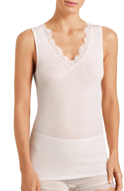 Hanro Wool & Silk Lace Tank Top In Vanilla