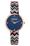 Missoni M1 Joyful Chevron Leather Strap Watch, 34mm In Blue/multi