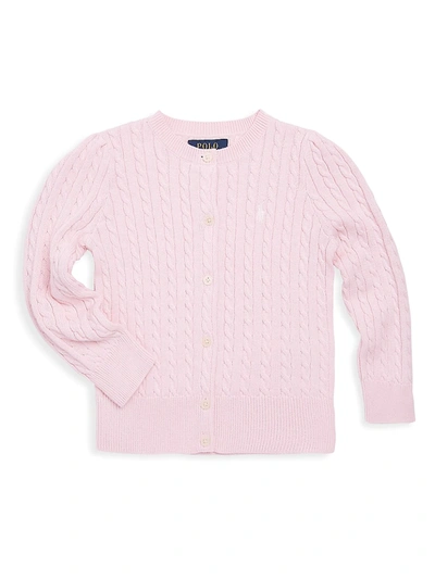 Ralph Lauren Kids' Girl's Cable-knit Ribbed Cardigan In Hint Of Pink