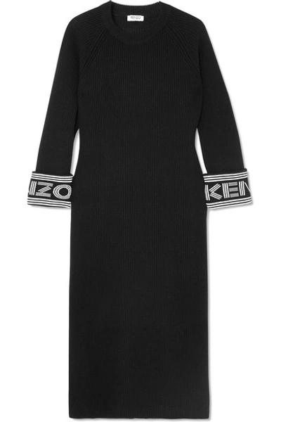 Kenzo Cotton-blend Midi Dress In Black