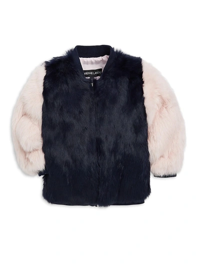 Adrienne Landau Kids' Little Girl's & Girl's Rabbit Fur Varsity Jacket In Navy