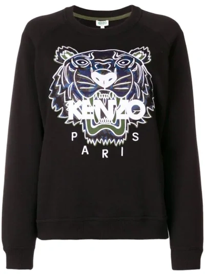 Kenzo Tiger Appliquéd Cotton-jersey Sweatshirt In Black