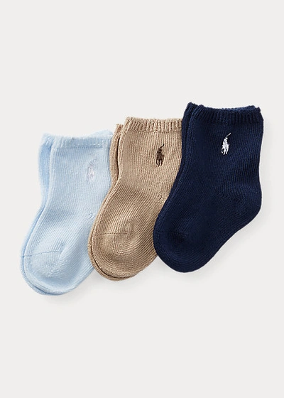 Ralph Lauren Baby's Three-pair Crew Socks In Light Blue/khaki/navy