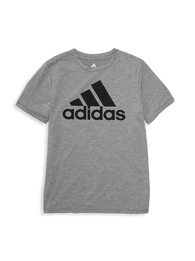 Adidas Originals Boy's Climalite Performance Brand Logo Tee In Dark Grey