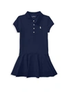 Ralph Lauren Kids' Girl's Short-sleeve Knit Drop-waist Polo Dress In French Navy