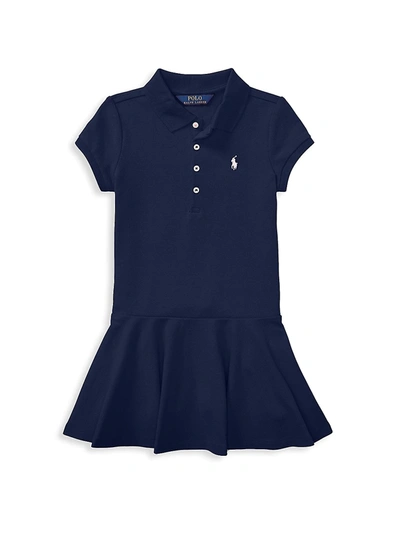 Ralph Lauren Kids' Girl's Short-sleeve Knit Drop-waist Polo Dress In French Navy