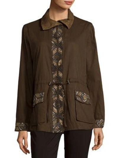 Haute Hippie Embroidered Eagle Long-sleeve Jacket In Dark Military