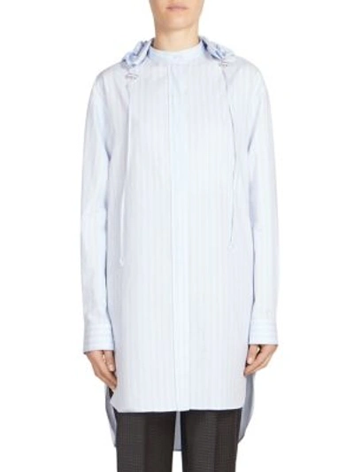 Cedric Charlier Striped Hoodie Tunic In White Blue