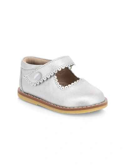 Elephantito Babies' Kid's Scallop Patent Leather Mary Jane Flats In Silver