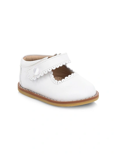 Elephantito Baby Girl's Scallop Leather Mary Jane Flats In White