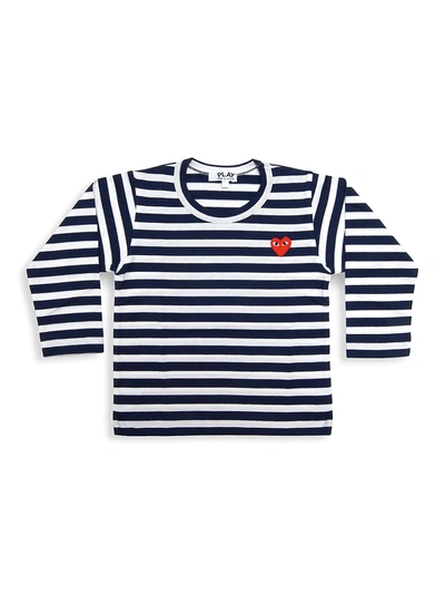 Comme Des Garçons Play Little Kid's Play Kids Striped Logo Shirt In Navy White
