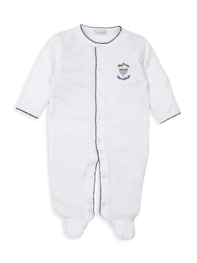 Kissy Kissy Baby's My 1st Hanukkah Embroidered Footie In White Navy