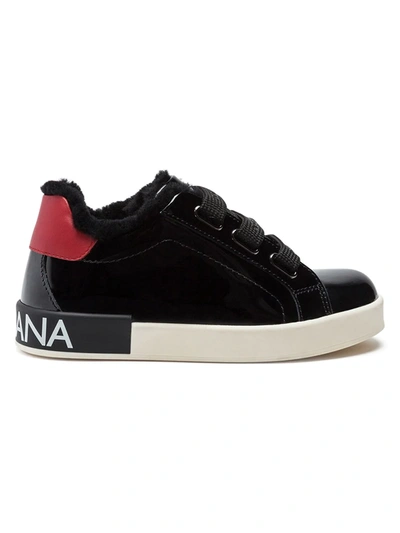 Dolce & Gabbana Kids' Portofino Patent Leather Trainers In Black