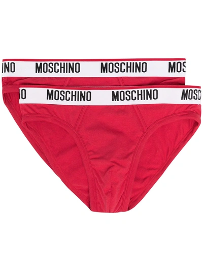 Moschino Logo Waistband Briefs In Red