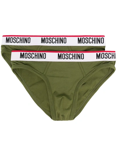 Moschino Logo Waistband Briefs In Green