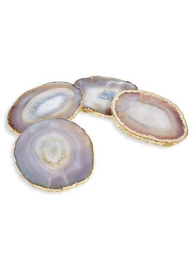 Anna New York Lumino Agate 4-piece Coaster Set In 24k Gold-plated Smoke Agate