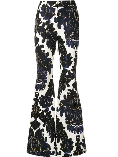 Adam Lippes Floral-print Flared Trousers In Blue