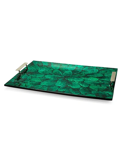 Ladorada Wood, Mother Of Pearl & German Silver Serving Tray In Green