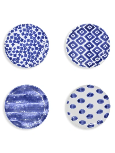 Vietri Santorini Assorted Cocktail Plates Set Of 4 Cocktail Plates With $7 Credit In Blue