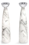 Anna New York Coluna 2-piece Carrara Marble & Steel Candlestick Set In Silver