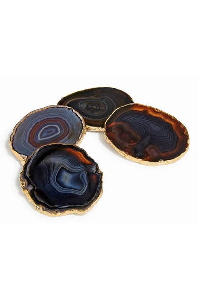 Anna New York Lumino 4-piece 24k Gold & Agate Coaster Set In 24k Gold-plated Midnight Agate